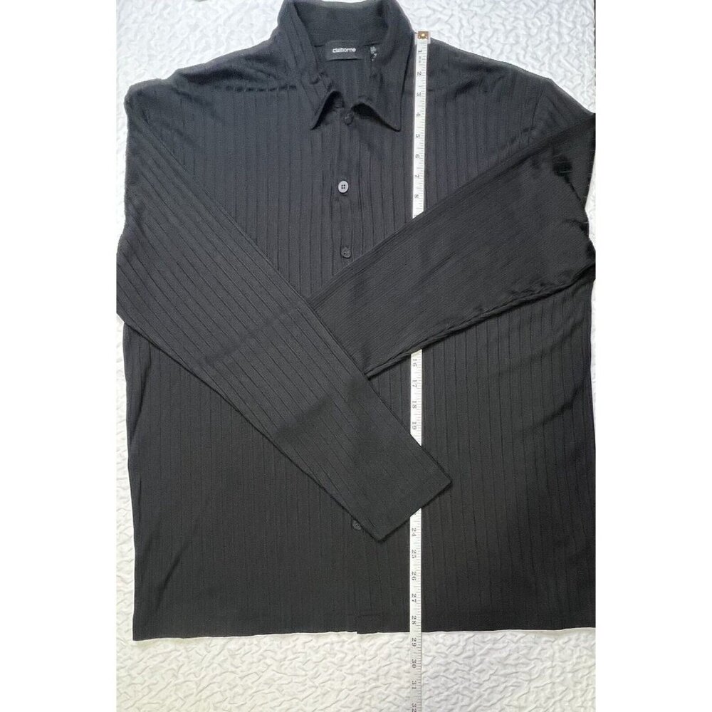 Liz Claiborne Womens Black Blouse Long Sleeve Ribbed LARGE Stretch NWOT - Picture 4 of 5